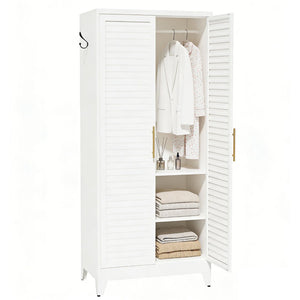English Elm White Steel Freestanding Wardrobe Cabinet with Rod and Shelves for Dorm or Apartment T2398P480394