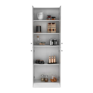 English Elm Pantry Coahoma White Engineered Wood Cabinet with 4 Doors, Ample Shelves, Metal Handles, Durable Design B092P191183