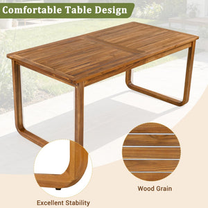 English Elm Outdoor Acacia Wood Dining Set Seats Six with Cushioned Armrest Chairs for Patio Natural Wood+Brown N719Z000200D