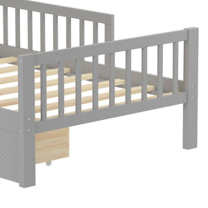 English Elm Twin Size Bed With Headboard Storage, Two Drawers & Safety Guardrails - Stylish Gray Design! N733P272374E-GIGA