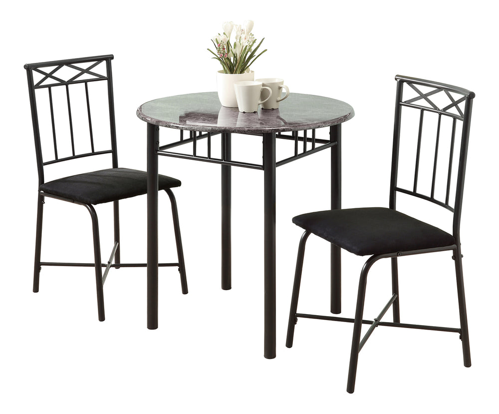 English Elm Dining 3-Piece Grey Marble Bistro Set – 30" Round Compact Kitchen Table with Cushioned Black Metal Chairs B2710P219177