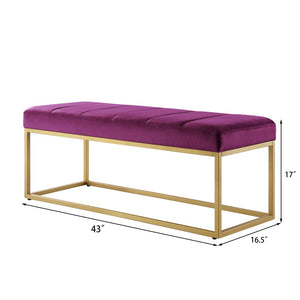 English Elm Modern Channel Tufted Velvet Upholstered Bench with Gold Metal Frame for Bedroom Entry W2186P211159