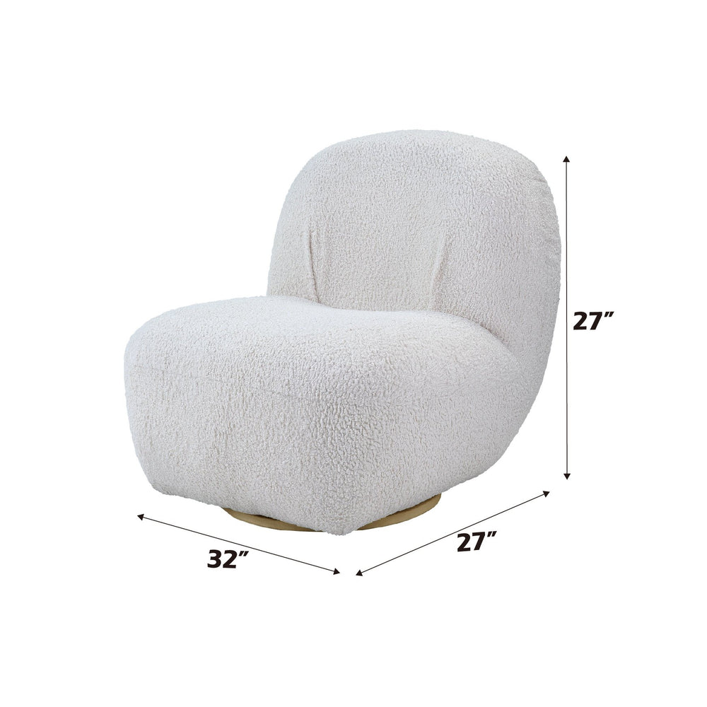 English Elm Yedaid Plush White Teddy Sherpa Accent Chair with 360° Swivel, Full Foam Comfort & Wooden Frame B2726P251792