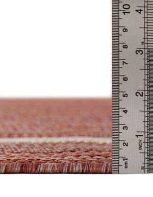 Unique Loom Outdoor Border Soft Border Machine Made Border Rug Rust Red, Ivory 10' 8" x 10' 8"