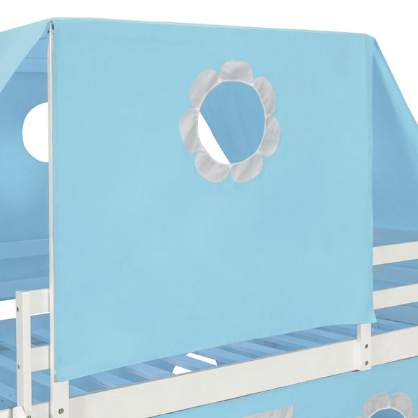 English Elm Twin Castle Loft Bed with Slide Tent Tower and Play Space for Kids Rooms Blue N708P249511C