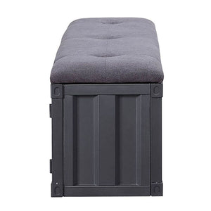 English Elm Grey Storage Bench with Gunmetal Iron Frame, Upholstered Seat, Locking Cabinet & Open Shelf for Entryway Organization and Secure Shoe Storage B062P189168