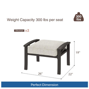 English Elm Set of 2 Outdoor Steel Ottomans with Water Repellent Cushions for Patio or Deck Black+ Gray B082P455156