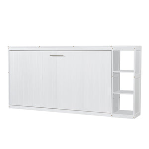 English Elm Twin Space-Saving Murphy Bed with Bookshelf and Fold-Down Desk, LVL/MDF, Compact Modern Design White GX002221AAK