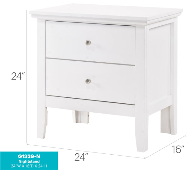 English Elm Elegant Silver Nightstand with Two Drawers, 24"H Compact Accent Table, Assembly-Free, Sleek Finish White 19 L x 28 W x 26 H B078107989