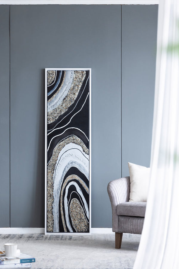 English Elm 70.9X19.7X1.5" Elongated Landscape Oil Painting With Metallic Accents And Textured Stones For Modern Decor W2078P313340