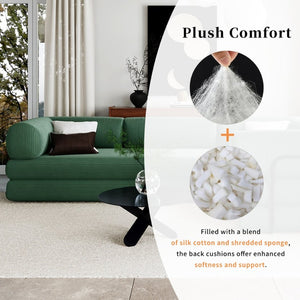 English Elm U_style Modular Corduroy Sectional Sofa Converts to Guest Bed for Apartment Living Green WY000463AAC