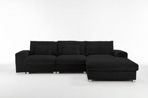 English Elm Nordic-style L-shaped flannel sofa with solid wood frame, ergonomic comfort and durable stain-resistant fabric for modern minimalist living room gatherings Black W2795S00029