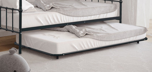 English Elm Black Twin Metal Daybed with Trundle, Contemporary Pipe-Frame Design, Space-Saving Guest Dorm Solution B2741P364824