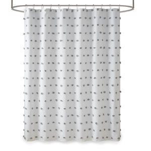 JLA Home Madison Park - Shower Curtain with Soft Fabric Pom-Poms on White Ground — Textured, Machine-Washable 72"x72" Grey MP70-6598