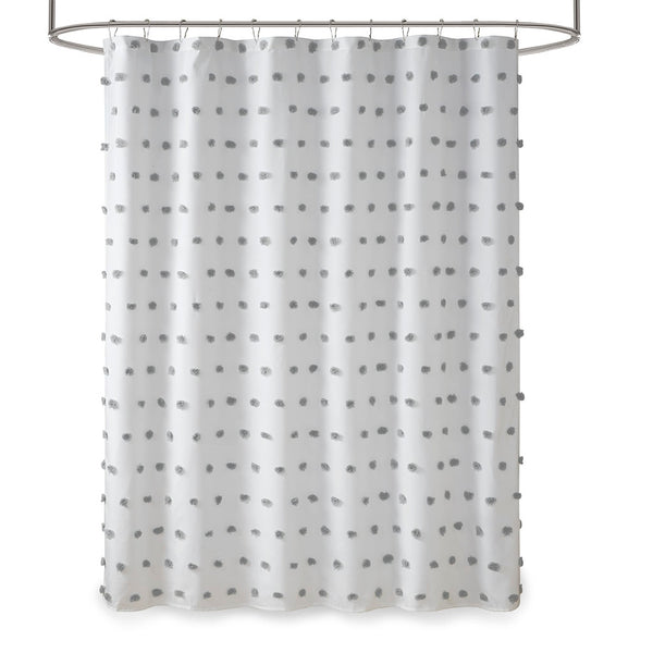 JLA Home Madison Park - Shower Curtain with Soft Fabric Pom-Poms on White Ground — Textured, Machine-Washable 72"x72" Grey MP70-6598