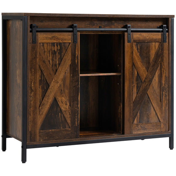 English Elm Homcom Rustic Industrial Sideboard Buffet Cabinet With Sliding Barn Doors, Adjustable Storage Shelves W2225P217383