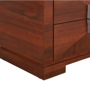 English Elm Mid-century Modern Nightstand with Diamond Geometric Drawers and Heavy Duty Wood Base Dark Brown N761P324094N