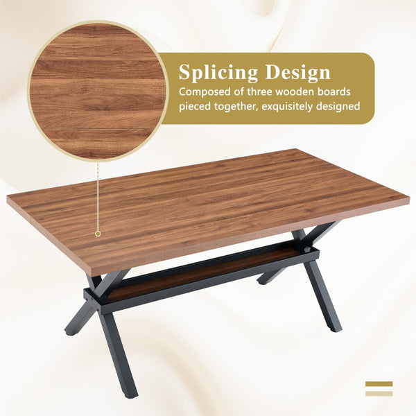 English Elm 71 Inch Industrial Dining Table Walnut Mdf Top Seats 8 with X Frame Steel Base Walnut+Black W1151P434794