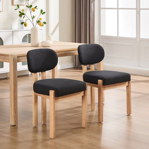 English Elm Wooden Wingback Dining Chairs Chenille Upholstered Set for Farmhouse Kitchen Black W3244P457877
