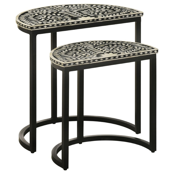 English Elm Allura Bone Inlay Demilune Nesting Tables Handcrafted Iron Base Bohemian Accent Set B062P451991