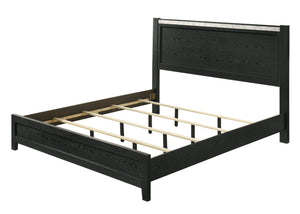 English Elm 1pc Queen Panel Bed with Faux Marble Accents and Upholstered Headboard for Contemporary Retreat Black,White 81.81 L x 30 W x 4.96 H B2741S00590