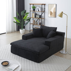 English Elm 64''x46'' Chaise Lounge Chair Oversized Corduroy Faux Fur Cloud Sofa Bed with Ergonomic Pillows & Support Black W1117P283607