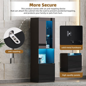 English Elm On-Trend Modern Tv Stand With 34.2" Electric Fireplace & Led Lights For Tvs Up To 75", Black Elegance N721S000043B-GIGA