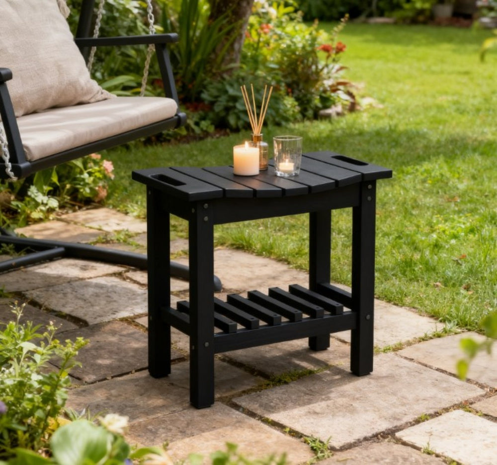 English Elm Shower Bench with Two Tier Storage Shelf Hdpe Wood Grain Finish for Bath or Poolside T3971P417803
