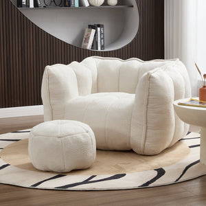 English Elm Soft Bean Bag Chair With High-Resilience Foam Chips & Footstool – Ideal For Gaming, Reading, Relaxing W1996P309477-GIGA