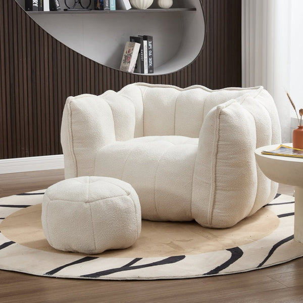 English Elm Soft Bean Bag Chair With High-Resilience Foam Chips & Footstool – Ideal For Gaming, Reading, Relaxing W1996P309477-GIGA