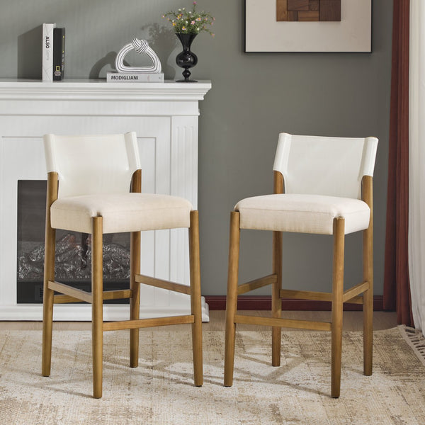 English Elm Christopher Knight Home® - 28.5'', Solid Wood Bar Stool Set of 2 with White Polyester Cushion, 28.5'' Counter Height Modern Rustic Appeal N780P271400W