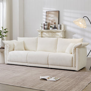 English Elm 98.5" 3-seater sofa with upholstered armrests and plush cushions, modern linen sofa with high weight capacity Beige W1193S00144