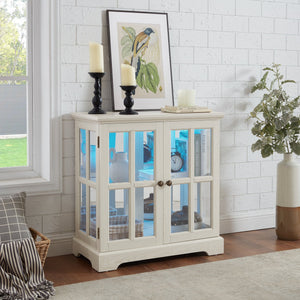 English Elm Led Curio Display Cabinet - Elegant Antique White Showcase With Adjustable Shelves & Bluetooth Lighting W1758P387892