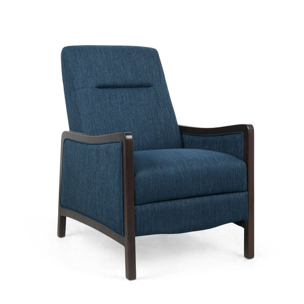 English Elm Christopher Knight Home® - Fabric Recliner Chair Mid-Century Push-Back Upholstered Armchair with Thick Cushion and Birch Frame Navy Blue 70449.00