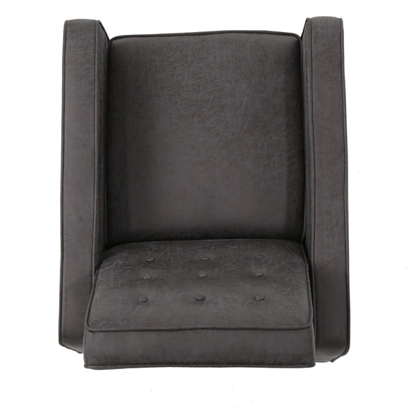 English Elm Christopher Knight Home® - Fabric Recliner Chair Mid-Century Modern Pushback Single Sofa with Tufted Cushion, Birch Legs, Cozy Comfort Slate 60741.00MF