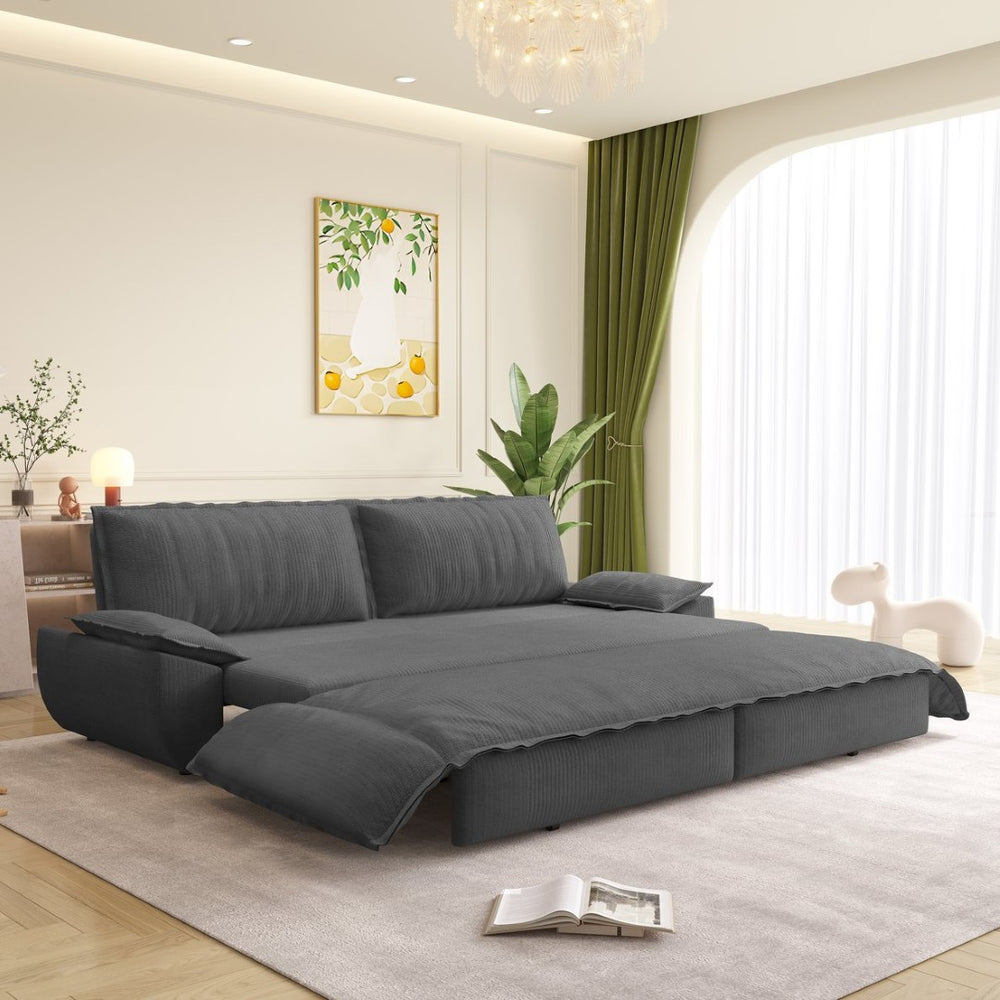 English Elm 73.2" Queen Sleeper Sofa Convertible Corduroy Loveseat for Guest Room or Living Space Grey W1885S00337