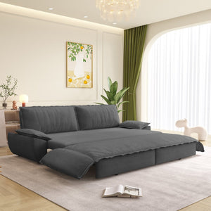 English Elm 73.2" Queen Sleeper Sofa Convertible Corduroy Loveseat for Guest Room or Living Space Grey W1885S00337