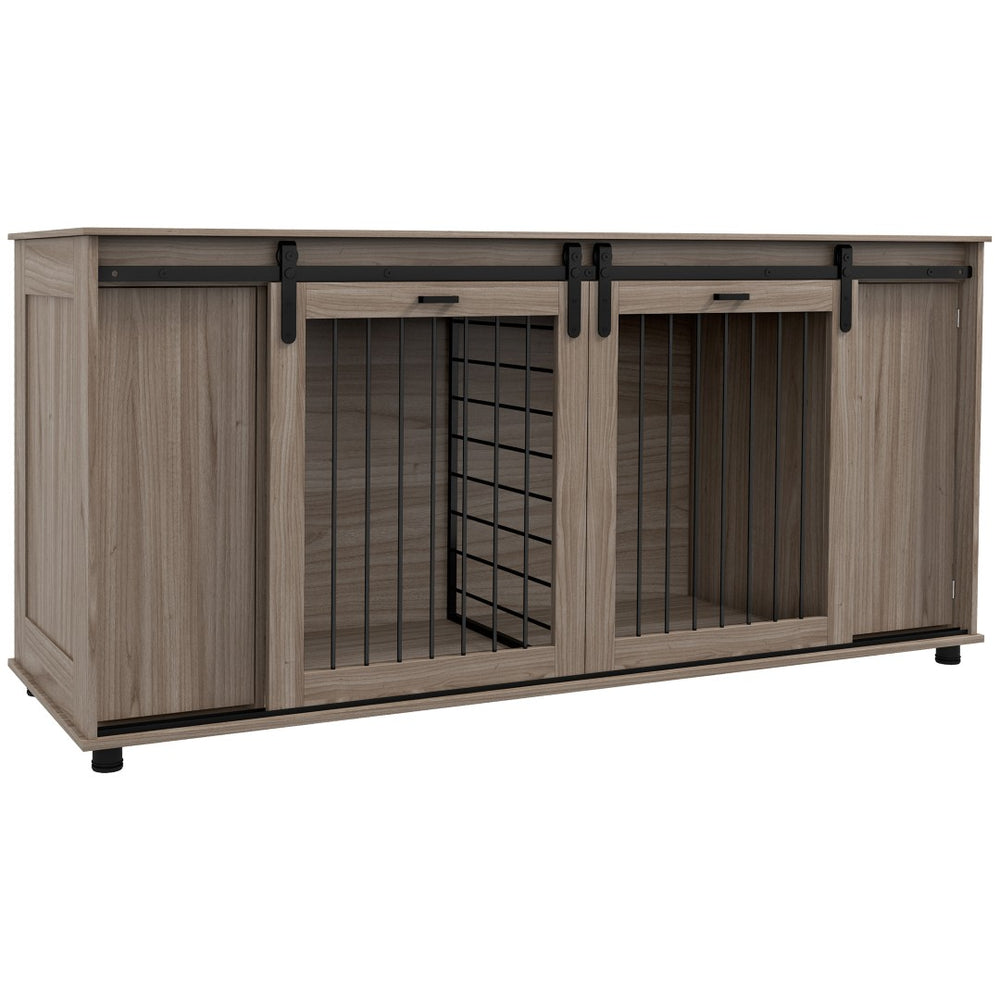 English Elm Pawhut Modern Dog Crate Furniture With Storage & Divider For Small Or Large Dogs, 71" Walnut Design W2225P217159-GIGA