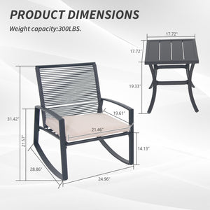 English Elm 2-person Weatherproof Outdoor Patio Bistro Metal Rocking Conversation Set with Table, Rust-Proof Elegance Beige W1859P360027
