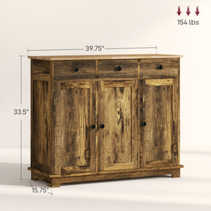 English Elm Homcom Rustic Brown Sideboard With Solid Wood Top, Ample Storage & Adjustable Shelves For Any Space W2225P229094