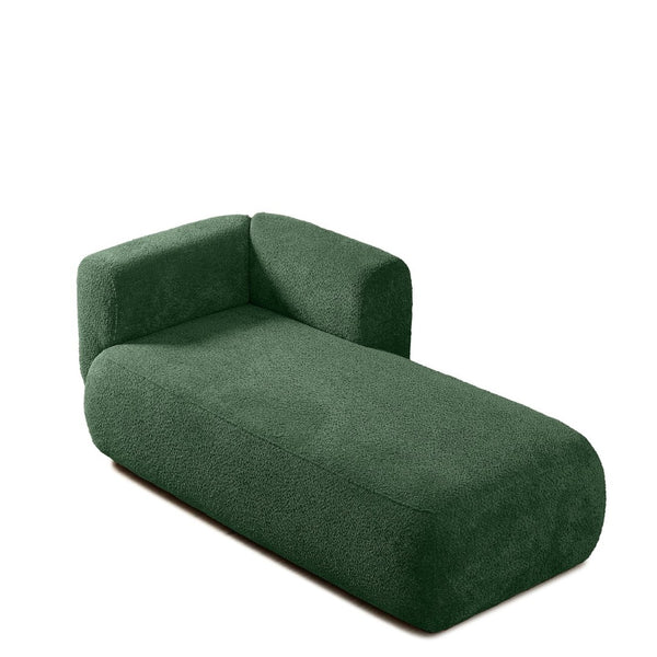 English Elm Upholstered Boucle Chaise Lounge with Wood Legs for Bedroom or Living Room W5515P437359