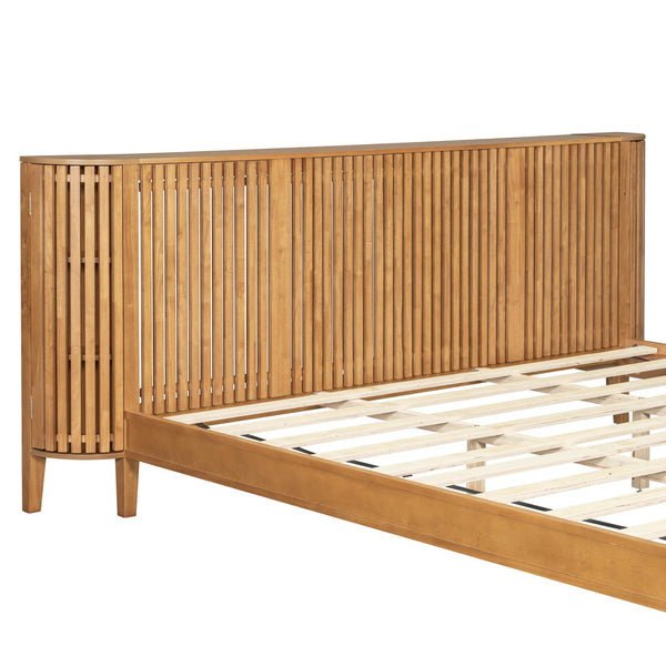 English Elm Christopher Knight Home® - King Solid Wood King Size Bed with Slat Headboard, Dual Side Storage & Display Shelves, Sturdy Comfort N758K532021N