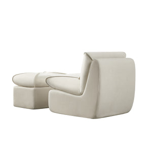 English Elm Compressed Lounge Chair with Ottoman - Space-Saving Chenille Upholstered Sofa, High-Density Foam Comfort Beige W1036P251827