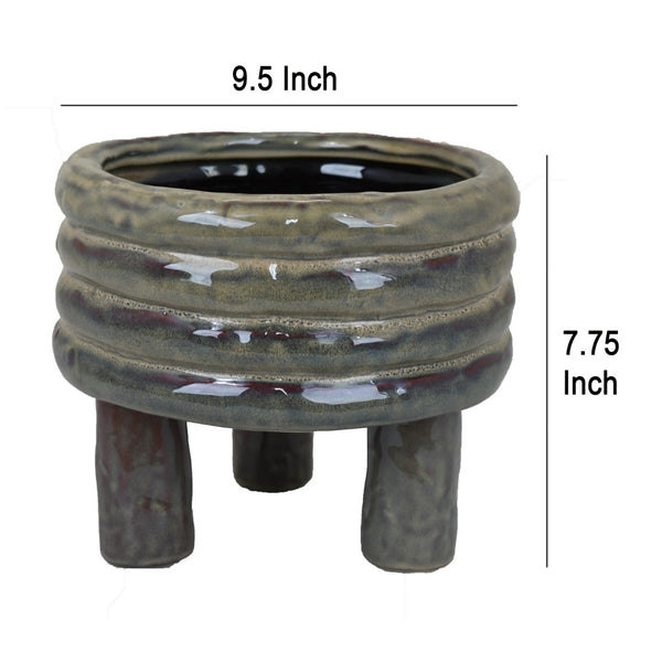 English Elm Garden Glazed Ceramic Planter Ribbed Sculptural Design for Patio or Indoor Tabletop B056P416939