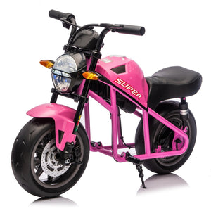 English Elm 24v300w Kids Electric Muscle Motorcycle with Dual Suspension Wide Eva Tires and Twist Throttle Pink W1578P382508