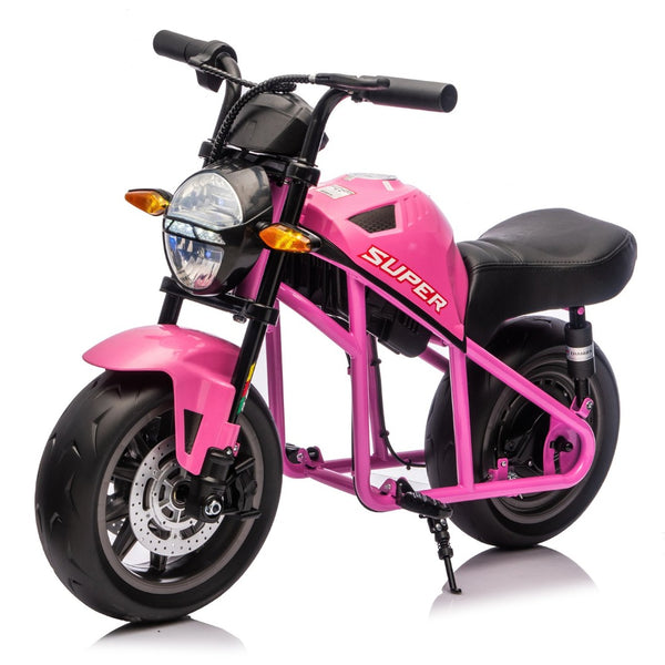 English Elm 24v300w Kids Electric Muscle Motorcycle with Dual Suspension Wide Eva Tires and Twist Throttle Pink W1578P382508