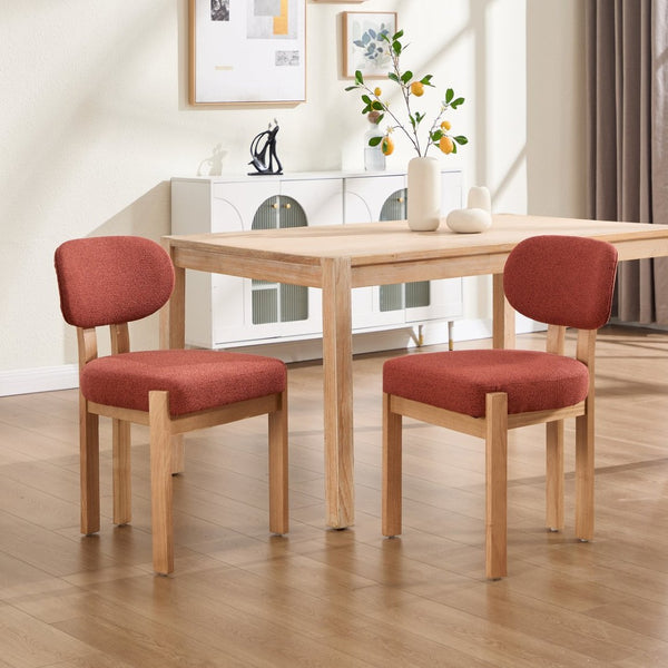 English Elm Wooden Wingback Dining Chairs Chenille Upholstered Set for Farmhouse Kitchen Dark Orange W3244P457881