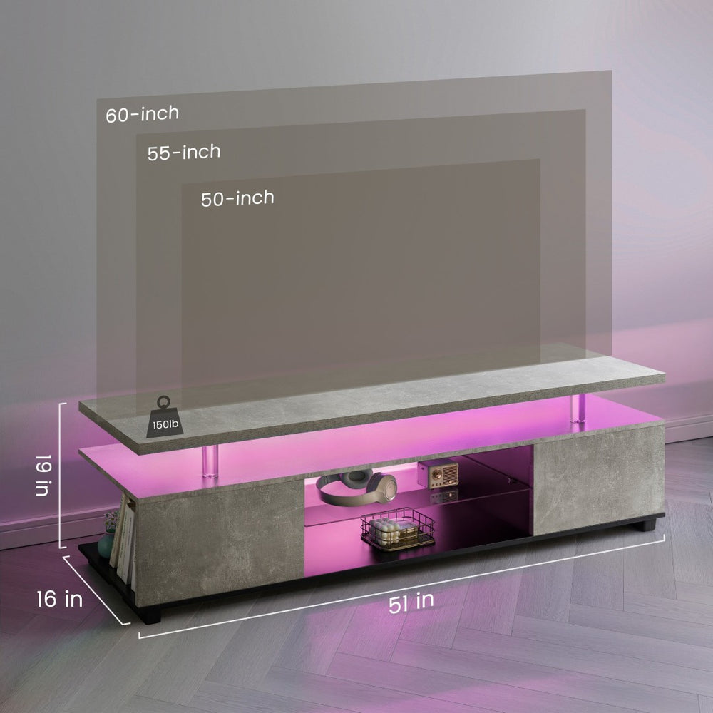 English Elm Tv Stand with Led Lighting Two Tone Mdf Entertainment Console for Gaming Living Room W2178P455923