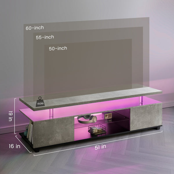 English Elm Tv Stand with Led Lighting Two Tone Mdf Entertainment Console for Gaming Living Room W2178P455923