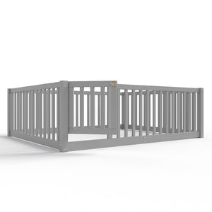 English Elm Twin Floor Bed Pine Wood Frame with Guardrails and Door for Safe Toddler Sleep Gray W1580P418052